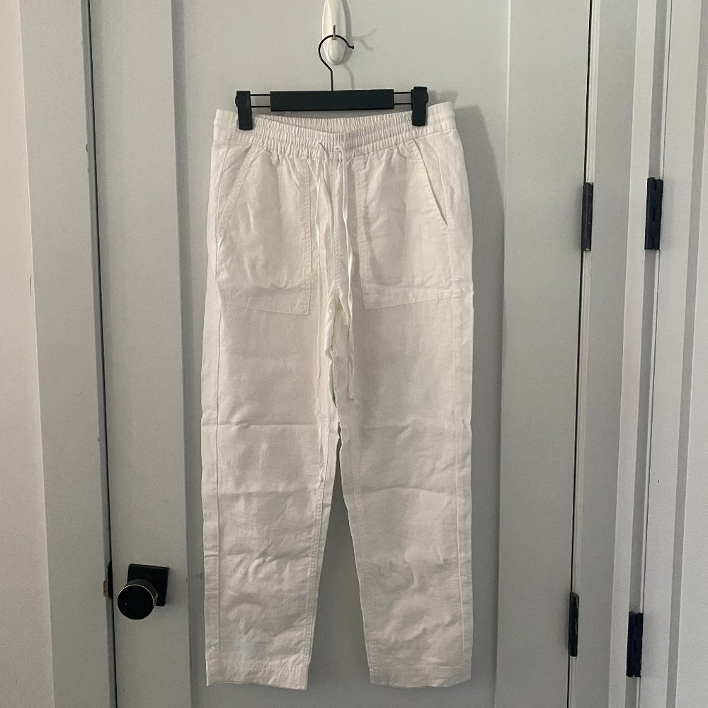 J. Crew Factory White Linen-Blend Straight Leg Drawstring Pants